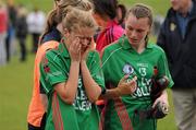 24 April 2010; Dejected St Leo’s players Avril Kelly, left, and Lauren Dwyer at the end of the game. Tesco All-Ireland Junior A Post Primary Schools Final, St Patrick’s Academy, Dungannon v St Leo’s, Carlow, Gaelic Grounds, Drogheda, Co. Louth. Photo by Sportsfile