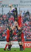 24 April 2010; Ryan Jones, Ospreys, wins possession in the line-out ahead of James Coughlan, Munster. Celtic League, Munster v Ospreys, Thomond Park, Limerick. Picture credit: Diarmuid Greene / SPORTSFILE