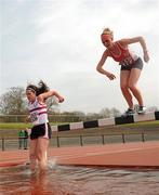 24 April 2010; Katie McLean, Trinity College Dublin, left, and Tara Rhattigan, UCC, in action during the women's 3000m steeplechase event. Irish Universities Track and Field Championships, Morton Stadium, Santry, Dublin. Picture credit: Stephen McCarthy / SPORTSFILE