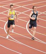 24 April 2010; Kieran Kelly, IT Blanchardstown, 494, on his way winning the men's 400m final, in a time of 48.77, from second place Eoin Mulhall, UCD, 680, who finished in a time of 48.82. Irish Universities Track and Field Championships, Morton Stadium, Santry, Dublin. Picture credit: Stephen McCarthy / SPORTSFILE