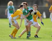 25 April 2010; Sandra Healy, Limerick, in action against Claire Timoney and Maeve McCurdy, Antrim. Bord Gais Energy Ladies National Football League Division 4 Semi-Final, Antrim v Limerick, Lorcan O'Toole Park, Crumlin, Dublin. Picture credit: Matt Browne / SPORTSFILE