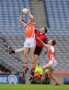 25 April 2010; James Lavery, Armagh, supported by team-mate Kieran Toner, right, in action against Kalum King, Down. Allianz GAA Football National League Division 2 Final, Down v Armagh, Croke Park, Dublin. Picture credit: Pat Murphy / SPORTSFILE