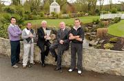 26 April 2010; Uachtarán CLG Criostóir Ó Cuana and Adrian Taheny, FBD Director of Marketing and Sales with, from left, Ronan Curran, Cork hurler, Davy Fitzgerald, Waterford hurling Manager, Eddie Brennan, Kilkenny Hurler, at the launch of the 11th Annual FBD All-Ireland GAA Golf Challenge. The All-Ireland Final will be held in Faithlegg House Hotel and Golf Club, Co. Waterford, Friday, September 10 and Sunday, September 12. Palmerstown House, PGA National, Johnstown, Co. Kildare. Picture credit: Pat Murphy / SPORTSFILE