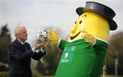 26 April 2010; Republic of Ireland manager Giovanni Trapattoni with Mr. Tayto at the announcement of Tayto as the official crisp of the Irish team. FAI Headquarters, Abbotstown, Dublin. Photo by Sportsfile