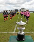 16 April 2016; The two teams of IT Sligo and IT Carlow walk out for the start of the game. WSCAI Intervarsities Cup Final, IT Carlow v IT Sligo. Athlone I.T., Athlone.  Picture credit: David Maher / SPORTSFILE