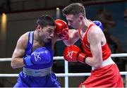 16 April 2016; Brendan Irvine, Ireland, right, exchanges punches with Daniel Asenov, Bulgaria, during their Men's Flyweight 52kg Box-Off bout. AIBA 2016 European Olympic Qualification Event. Samsun, Turkey. Photo by Sportsfile