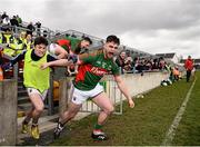 16 April 2016; Fionn Duffy, Mayo, and other substitutes celebrate at the final whistle. Eirgrid GAA Football Under 21 All-Ireland Championship semi-final, Dublin v Mayo. O'Connor Park, Tullamore, Co. Offaly.  Picture credit: Sam Barnes / SPORTSFILE