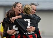 16 April 2016; IT Carlow players, from left, Niamh Kelly, Amy Walsh, Aoife Moloney and Clare Kinsella, celebrate. WSCAI Intervarsities Cup Final, IT Carlow v IT Sligo. Athlone I.T., Athlone.  Picture credit: David Maher / SPORTSFILE