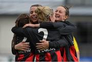 16 April 2016; IT Carlow players, from left, Niamh Kelly, Amy Walsh, Aoife Moloney and Clare Kinsella, celebrate. WSCAI Intervarsities Cup Final, IT Carlow v IT Sligo. Athlone I.T., Athlone.  Picture credit: David Maher / SPORTSFILE