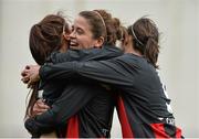 16 April 2016; Amy Walsh, centre, IT Carlow, celebrates with Niamh Kelly and Clare Kinsella at the end of the game. WSCAI Intervarsities Cup Final, IT Carlow v IT Sligo. Athlone I.T., Athlone.  Picture credit: David Maher / SPORTSFILE