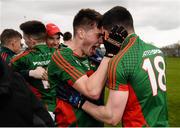 16 April 2016; David Kenny, and Conor Loftus, Mayo, celebrate after the game. Eirgrid GAA Football Under 21 All-Ireland Championship semi-final, Dublin v Mayo. O'Connor Park, Tullamore, Co. Offaly.  Picture credit: Sam Barnes / SPORTSFILE