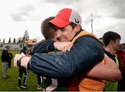 16 April 2016;Mayo manager Michael Solan and James Kelly celebrate after the game. Eirgrid GAA Football Under 21 All-Ireland Championship semi-final, Dublin v Mayo. O'Connor Park, Tullamore, Co. Offaly.  Picture credit: Sam Barnes / SPORTSFILE