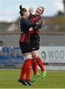 16 April 2016; Becky Cassin, right, IT Carlow, celebrates with Lauren Dwyer, after scoring her side's winning goal. WSCAI Intervarsities Cup Final, IT Carlow v IT Sligo. Athlone I.T., Athlone.  Picture credit: David Maher / SPORTSFILE