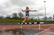 16 April 2016; Michelle Finn, University Limerick, in fulll flight at the water jump on her way to winning the Ladies 3000M steeplechase event. Irish Universities Athletic Association Track & Field Championships 2016, Day 1. Morton Stadium, Santry, Co. Dublin. Picture credit: Oliver McVeigh / SPORTSFILE