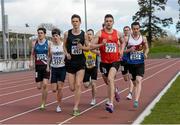 16 April 2016; Conor Duncan, DCU, leading the Mens 800M  event. Irish Universities Athletic Association Track & Field Championships 2016, Day 1. Morton Stadium, Santry, Co. Dublin. Picture credit: Oliver McVeigh / SPORTSFILE