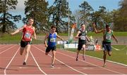 16 April 2016; Marcus Lawler, IT Carlow, winning the Mens 100M event. Irish Universities Athletic Association Track & Field Championships 2016, Day 1. Morton Stadium, Santry, Co. Dublin. Picture credit: Oliver McVeigh / SPORTSFILE