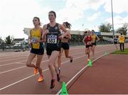 16 April 2016; Rachael Smyth, NUI Maynooth, leading the Womens 3000M event. Irish Universities Athletic Association Track & Field Championships 2016, Day 1. Morton Stadium, Santry, Co. Dublin. Picture credit: Oliver McVeigh / SPORTSFILE