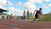 16 April 2016; Evan McGuire, DCU, leaving his blocks on route to winning the Mens 400M hurdles  event. Irish Universities Athletic Association Track & Field Championships 2016, Day 1. Morton Stadium, Santry, Co. Dublin. Picture credit: Oliver McVeigh / SPORTSFILE