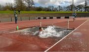 16 April 2016; Anthony Bowen, University Limerick, takes an early dip in his first ever 3000M steeplechase event. Irish Universities Athletic Association Track & Field Championships 2016, Day 1. Morton Stadium, Santry, Co. Dublin. Picture credit: Oliver McVeigh / SPORTSFILE