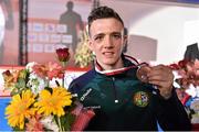16 April 2016; Brendan Irvine, Ireland, with his bronze medal after beating Daniel Asenov, Bulgaria, in their Men's Flyweight 52kg Box-Off bout. AIBA 2016 European Olympic Qualification Event. Samsun, Turkey. Photo by Sportsfile