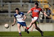 16 April 2016; Sean O'Donoghue, Cork, in action against Barry Kerr, Monaghan. Eirgrid GAA Football Under 21 All-Ireland Championship semi-final, Cork v Monaghan. O'Connor Park, Tullamore, Co. Offaly.  Picture credit: Sam Barnes / SPORTSFILE