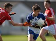 16 April 2016; Francis Maguire, Monaghan, in action against Dylan Quinn, Cork. Eirgrid GAA Football Under 21 All-Ireland Championship semi-final, Cork v Monaghan. O'Connor Park, Tullamore, Co. Offaly.  Picture credit: Brendan Moran / SPORTSFILE