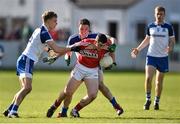 16 April 2016; Sean O'Donoghue, Cork, in action against Niall Loughman and James Mealiff, Monaghan. Eirgrid GAA Football Under 21 All-Ireland Championship semi-final, Cork v Monaghan. O'Connor Park, Tullamore, Co. Offaly.  Picture credit: Brendan Moran / SPORTSFILE