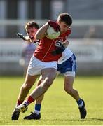 16 April 2016; Peter Kelleher, Cork, in action against James Mealiff, Monaghan. Eirgrid GAA Football Under 21 All-Ireland Championship semi-final, Cork v Monaghan. O'Connor Park, Tullamore, Co. Offaly.  Picture credit: Brendan Moran / SPORTSFILE