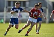 16 April 2016; Peter Kelleher, Cork, in action against James Mealiff, Monaghan. Eirgrid GAA Football Under 21 All-Ireland Championship semi-final, Cork v Monaghan. O'Connor Park, Tullamore, Co. Offaly.  Picture credit: Brendan Moran / SPORTSFILE
