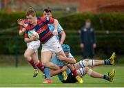 16 April 2016; Michael Brown, Clontarf, is tackled by Will Connors, UCD. Ulster Bank League Division 1A, Final Round, Clontarf v UCD. Castle Avenue, Clontarf, Dublin. Picture credit: Cody Glenn / SPORTSFILE