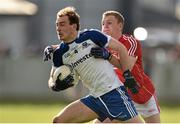 16 April 2016; Kevin Loughran, Monaghan, in action against Michael Hurley, Cork. Eirgrid GAA Football Under 21 All-Ireland Championship semi-final, Cork v Monaghan. O'Connor Park, Tullamore, Co. Offaly.  Picture credit: Brendan Moran / SPORTSFILE