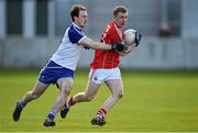 16 April 2016; Michael Hurley, Cork, in action against Kevin Loughran, Monaghan. Eirgrid GAA Football Under 21 All-Ireland Championship semi-final, Cork v Monaghan. O'Connor Park, Tullamore, Co. Offaly.  Picture credit: Brendan Moran / SPORTSFILE