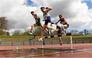 16 April 2016; Leaders in the mens 3000M steeplechase event. Irish Universities Athletic Association Track & Field Championships 2016, Day 1. Morton Stadium, Santry, Co. Dublin. Picture credit: Oliver McVeigh / SPORTSFILE