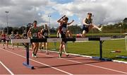 16 April 2016; Leaders in the mens 3000M steeplechase event. Irish Universities Athletic Association Track & Field Championships 2016, Day 1. Morton Stadium, Santry, Co. Dublin. Picture credit: Oliver McVeigh / SPORTSFILE