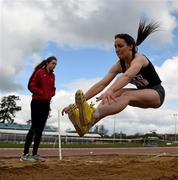 16 April 2016; Sarah Buggy, DCU, competing in the Ladies triple jump event. Irish Universities Athletic Association Track & Field Championships 2016, Day 1. Morton Stadium, Santry, Co. Dublin. Picture credit: Oliver McVeigh / SPORTSFILE