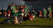 16 April 2016; Simon Zebo, Munster, goes over to score his side's first try. Guinness PRO12 Round 20, Connacht v Munster. The Sportsground, Galway.  Picture credit: Stephen McCarthy / SPORTSFILE