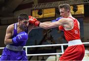 16 April 2016; Brendan Irvine, Ireland, right, exchanges punches with Daniel Asenov, Bulgaria, during their Men's Flyweight 52kg Box-Off bout. AIBA 2016 European Olympic Qualification Event. Samsun, Turkey. Photo by Sportsfile