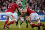 16 April 2016; Eoin McKeon, Connacht, is tackled by Mike Sherry and Donnacha Ryan, Munster. Guinness PRO12 Round 20, Connacht v Munster. Sportsground, Galway.  Picture credit: Seb Daly / SPORTSFILE