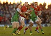 16 April 2016; Keith Earls, Munster, is tackled by Peter Robb and Bundee Aki, Connacht. Guinness PRO12 Round 20, Connacht v Munster. Sportsground, Galway.  Picture credit: Seb Daly / SPORTSFILE