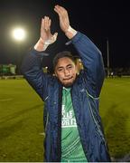 16 April 2016; Bundee Aki, Connacht, following his side's victory. Guinness PRO12 Round 20, Connacht v Munster. The Sportsground, Galway.  Picture credit: Stephen McCarthy / SPORTSFILE