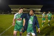 16 April 2016; Connacht players Robbie Henshaw, left, and Bundee Aki following their victory. Guinness PRO12 Round 20, Connacht v Munster. The Sportsground, Galway.  Picture credit: Stephen McCarthy / SPORTSFILE