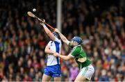 17 April 2016; Patrick Curran, Waterford, in action against Richie McCarthy, Limerick. Allianz Hurling League, Division 1, Semi-Final, Waterford v Limerick. Semple Stadium, Thurles, Co. Tipperary. Picture credit: Stephen McCarthy / SPORTSFILE