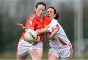 17 April 2016; Aine O’Sullivan, Cork, in action against Mairead Tennyson, Armagh. Lidl Ladies Football National League Division 1 Round 7, Cork v Armagh. GAA National Training Centre, Abbotstown, Dublin.  Picture credit: Seb Daly / SPORTSFILE