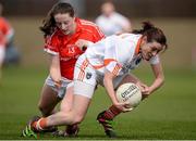 17 April 2016; Mairead Tennyson, Armagh, in action against Aine O’Sullivan, Cork. Lidl Ladies Football National League Division 1 Round 7, Cork v Armagh. GAA National Training Centre, Abbotstown, Dublin.  Picture credit: Seb Daly / SPORTSFILE