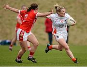 17 April 2016; Kelly Mallon, Armagh, in action against Marie Ambrose, Cork. Lidl Ladies Football National League Division 1 Round 7, Cork v Armagh. GAA National Training Centre, Abbotstown, Dublin.  Picture credit: Seb Daly / SPORTSFILE