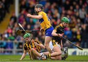 17 April 2016; John Conlon, Clare, celebrates after scoring his side's first goal past Kilkenny goalkeeper Eoin Murphy and Joey Holden. Allianz Hurling League Division 1 Semi-Final, Kilkenny v Clare. Semple Stadium, Thurles, Co. Tipperary. Picture credit: Stephen McCarthy / SPORTSFILE