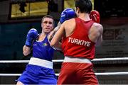 17 April 2016; David Joyce, Ireland, left, exchanges punches with Volkan Gokcek, Turkey, during their Men's Lightweight 60kg Box-Off bout. AIBA 2016 European Olympic Qualification Tournament Event. Samsun, Turkey. Photo by Sportsfile