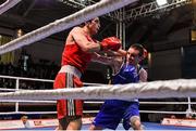 17 April 2016; David Joyce, Ireland, right, exchanges punches with Volkan Gokcek, Turkey, during their Men's Lightweight 60kg Box-Off bout. AIBA 2016 European Olympic Qualification Tournament Event. Samsun, Turkey. Photo by Sportsfile