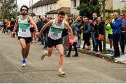 17 April 2016; Mick Clohisey, left, hands the baton over to Daire Bermingham, right, Raheny Shamrock AC, Dublin, on the final leg`, on their way to winning the Senior Men's relay race. The Glo Health AAI National Road Relays. Raheny, Dublin. Picture credit : Tomás Greally / SPORTSFILE