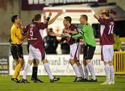 26 April 2010; Referee Neil Doyle, hidden, shows the red card to Galway United goalkeeper Barry Ryan. Airtricity League Premier Division, Galway United v St Patrick's Athletic, Terryland Park, Galway. Picture credit: David Maher / SPORTSFILE